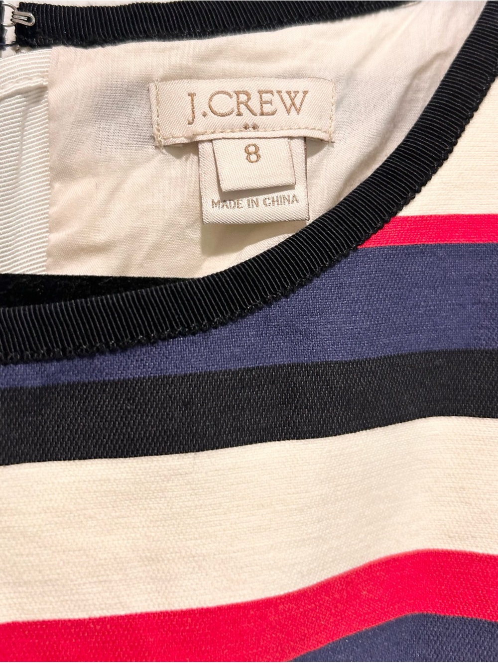 J.Crew Red Navy Ivory Stripe Fit & Flare Dress Sleeveless Pockets 8 - Picture 5 of 10